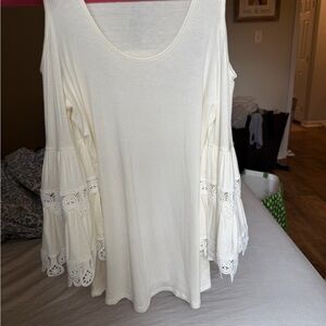 RAIN Cream Women's Top with Lace Sleeves